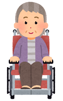車椅子に乗ったお婆さんの表情イラスト（笑顔）
