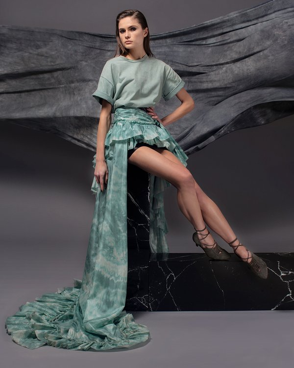 Unknown Magazine 2016, by Luca Maria Morelli 2016 SS Roberto Cavalli Tie-Dye Silk Taffeta Waterfall High Low Skirt Editorials