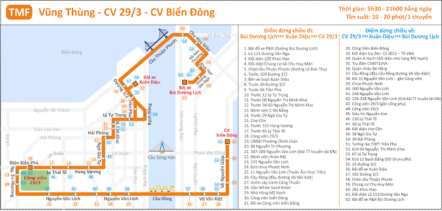 Lộ trình tuyến xe buýt TMF: Vũng Thùng - Công viên 29/3 - Công viên Biển Đông Lộ trình tuyến xe buýt TMF: Vũng Thùng - Công viên 29/3 - Công viên Biển Đông