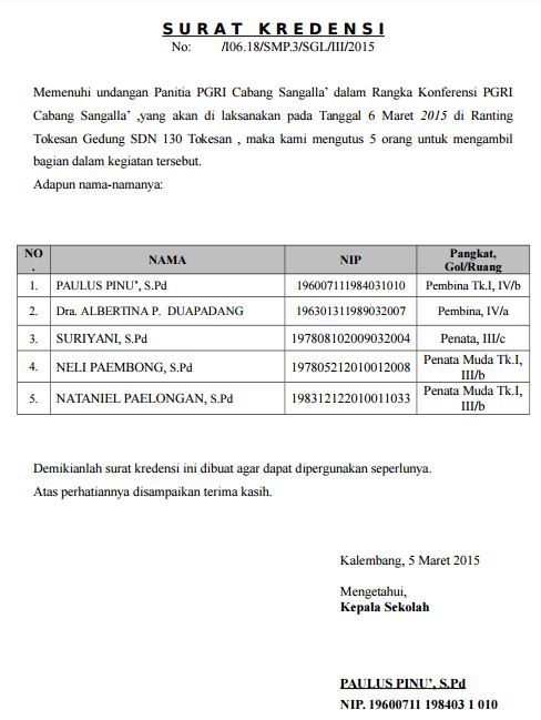  Contoh Surat Kredensi Guru Sekolah Menghadiri Undangan Konferensi PGRI Cabang Contoh Surat Kredensi Guru Sekolah Menghadiri Undangan Konferensi PGRI Cabang