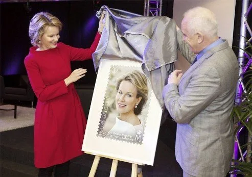 Princess Mathilde attends the launch of the first stamp for her 40th Birthday, Mechelen