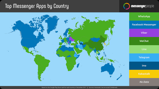 Top messenger app by country (world map)