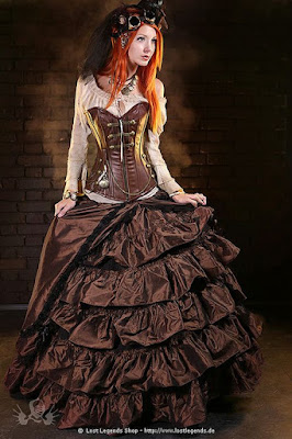 Steampunk tiered skirts are reminiscent of victorian era layered petticoats with tiered ruffles and flounce.