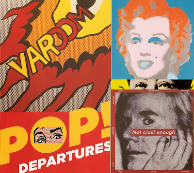 POP Departures Collage with bits of work by Roy Lichtenstein, Andy Warhol, and Barbara Kruger