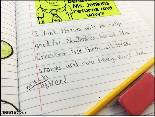 There are comprehension questions and writing prompts included that can be used for classroom discussion or for students to complete in their reading response journals after reading Substitute Creacher.
