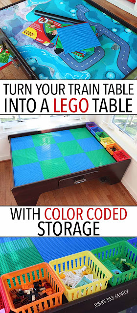 Create an awesome LEGO table from a neglected train table with this easy DIY project. Includes a way to organize your LEGOS by color too - genius!