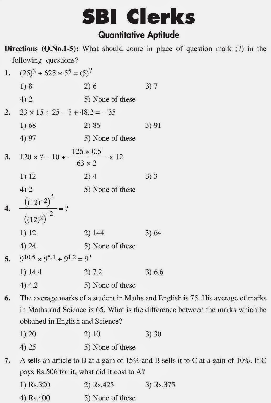 Quantitative Aptitude Test For Bank Exams