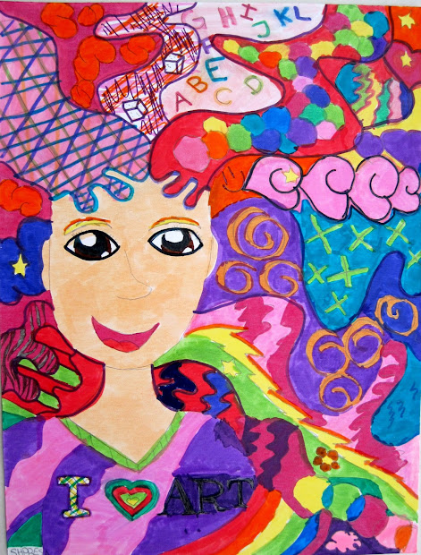 art class ideas crazy hair portraits