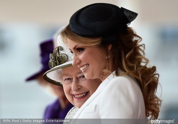 Queen Elizabeth II stands with Angelica Rivera, the wife of Mexico's President, during a ceremonial welcome at Horse Guards Parade during a ceremonial welcome for the State Visit of The President of The United Mexican, Senor Enrique Pena Nieto and Senora Rivera at Horse Guards Parade
