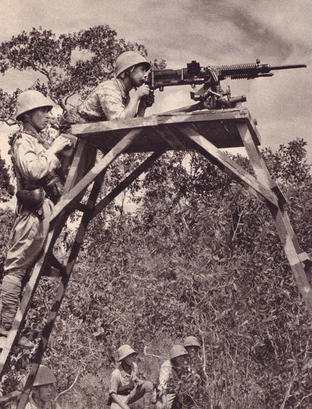 World War II History Japanese soldiers with Type 92 heavy machine guns