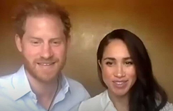 Meghan Markle wore Edge of Ember visionary charm gold necklace and wore Jigsaw Misha Nonoo the smart set shirt. Prince Harry