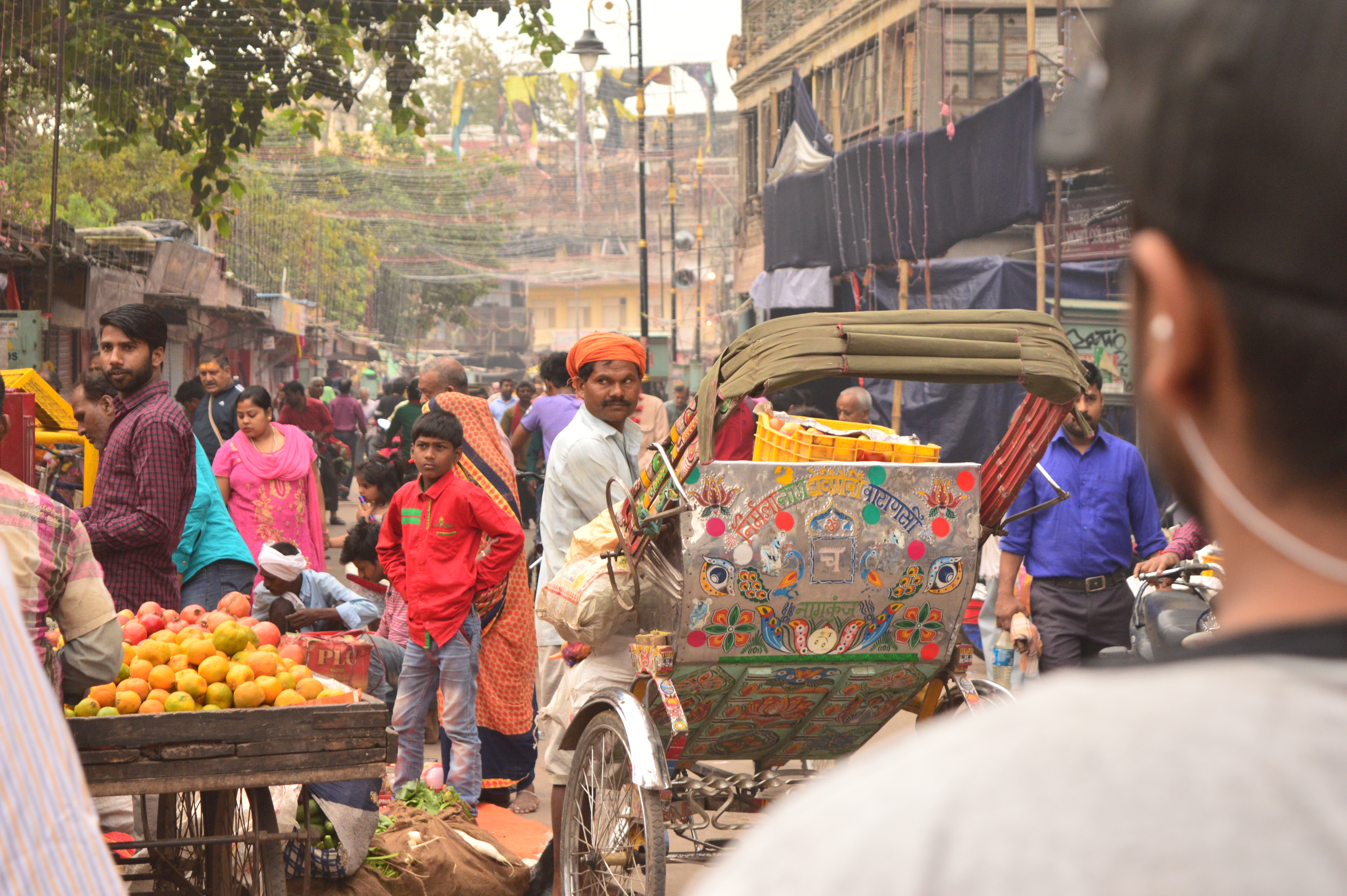 assi ghat, banaras, flowers, streets, market