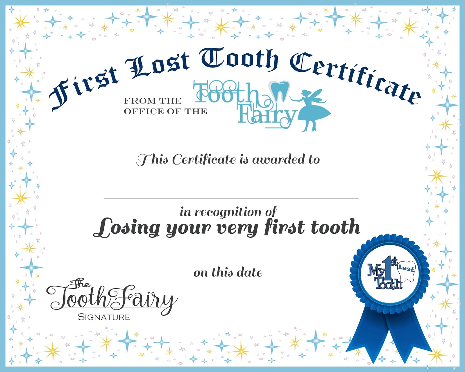 1st Free Printable Tooth Fairy Certificate