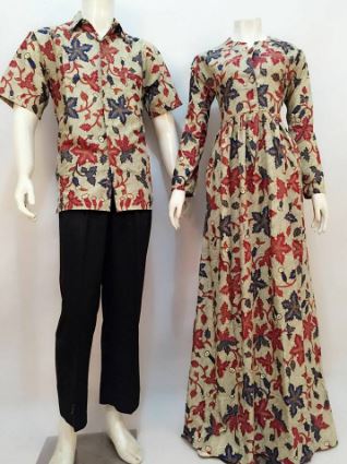Gamis batik sarimbit pasangan keluarga pria dan wanita Gamis batik sarimbit pasangan keluarga pria dan wanita