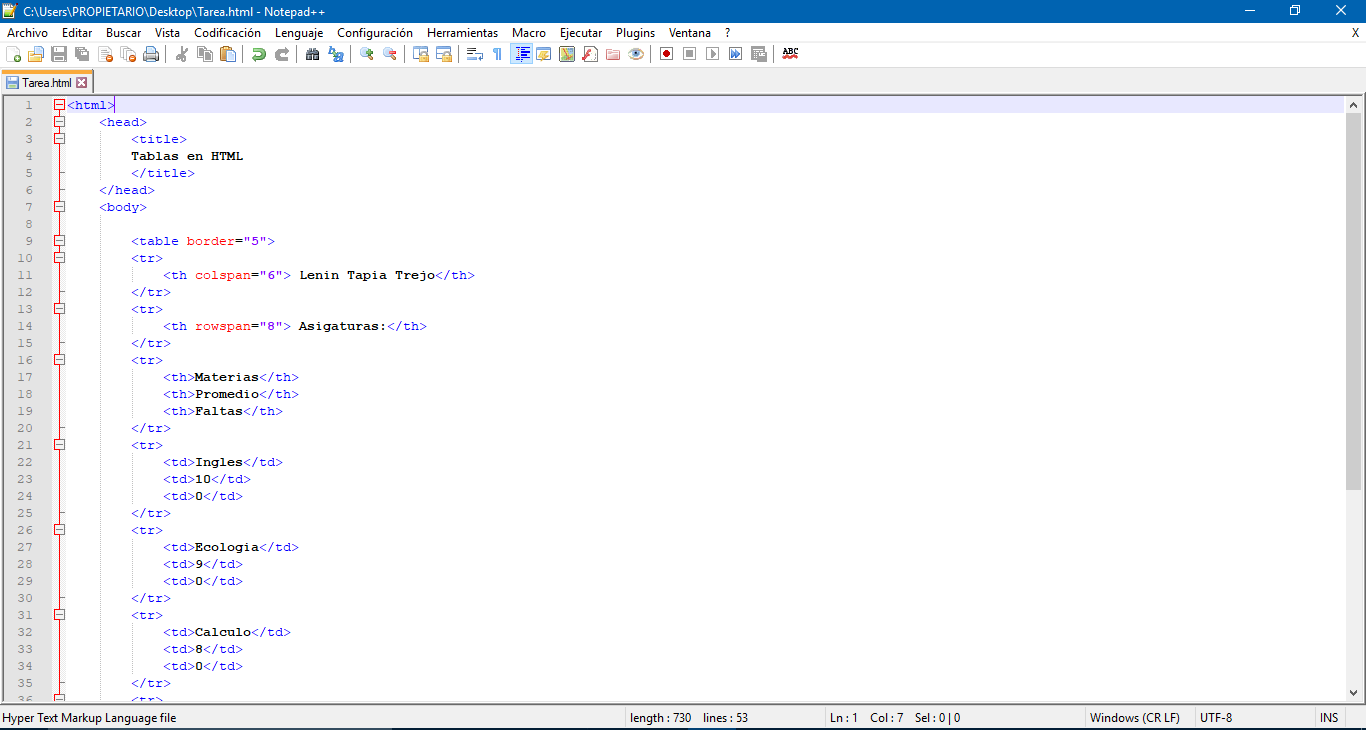 Tablas en HTML (con rowspan)