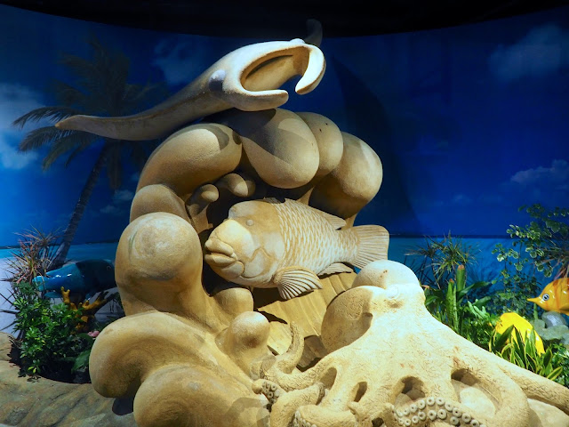Sea life sand sculpture in the Grand Aquarium, Ocean Park, Hong Kong