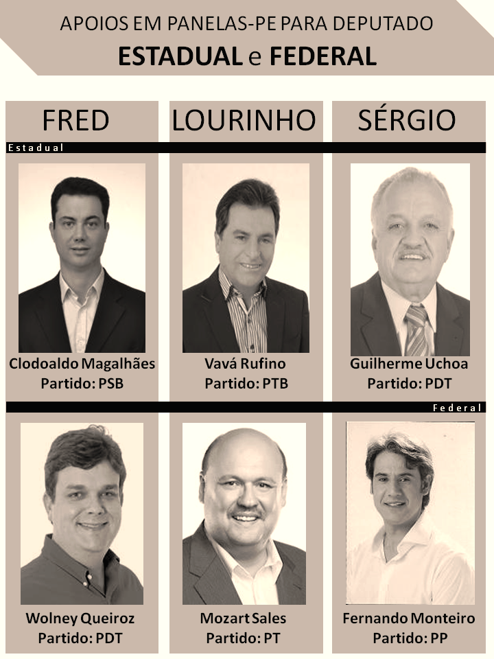 Esses são as escolhas para Deputado de: Fred (ex-prefeito), Lourinho (oposição) e Sérgio Miranda (prefeito) em Panelas-PE Esses são as escolhas para Deputado de: Fred (ex-prefeito), Lourinho (oposição) e Sérgio Miranda (prefeito) em Panelas-PE