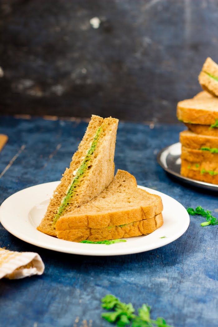 How to make chutney sandwich recipe, coriander chutney recipe, vegan sandwich, easy sandwich recipe