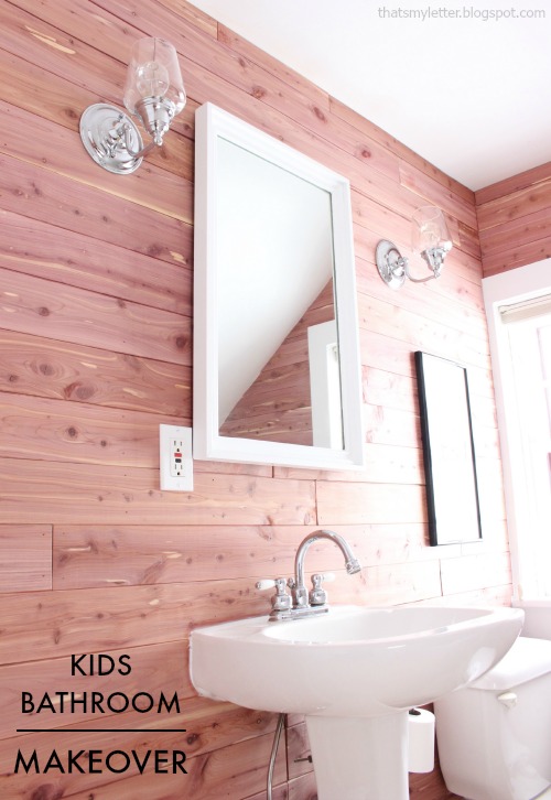diy bathroom makeover cedar planked walls