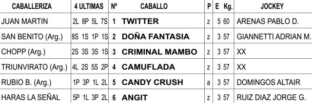 Ratificados Clásico Jockey Club de San Pablo en La Plata Clásico Jockey Club de San Pablo La Plata
