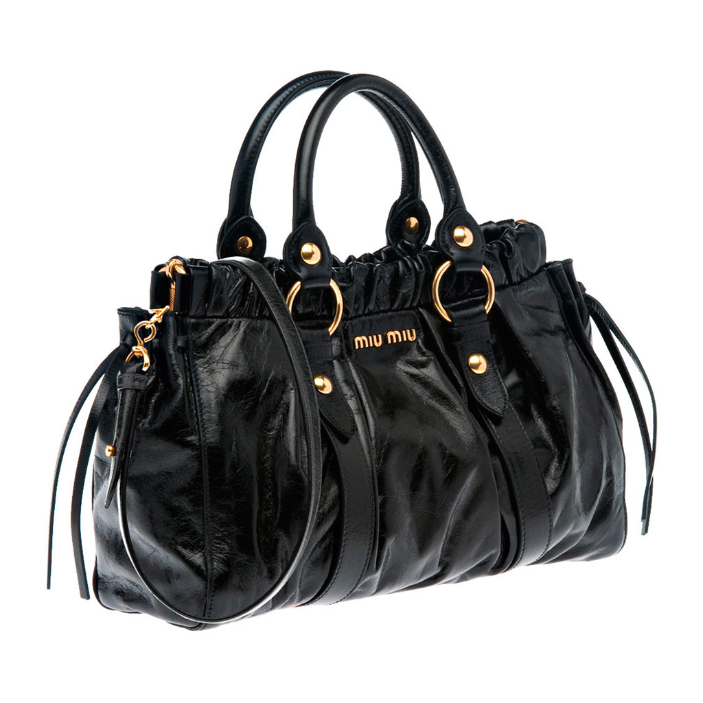 Neo LUXuries: MIU MIU Shiny Calf Top Handle Bag with Laces On Front ...
