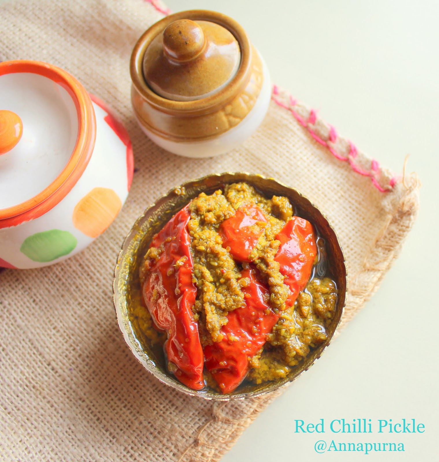 Annapurna Bharvaan Lal Mirch Ka Achar / Stuffed Red Chili Pickle Recipe