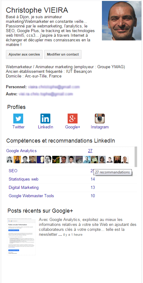photo des personnes ayant recommande vos competences sur LinkedIn dans de google knowledge Graph !