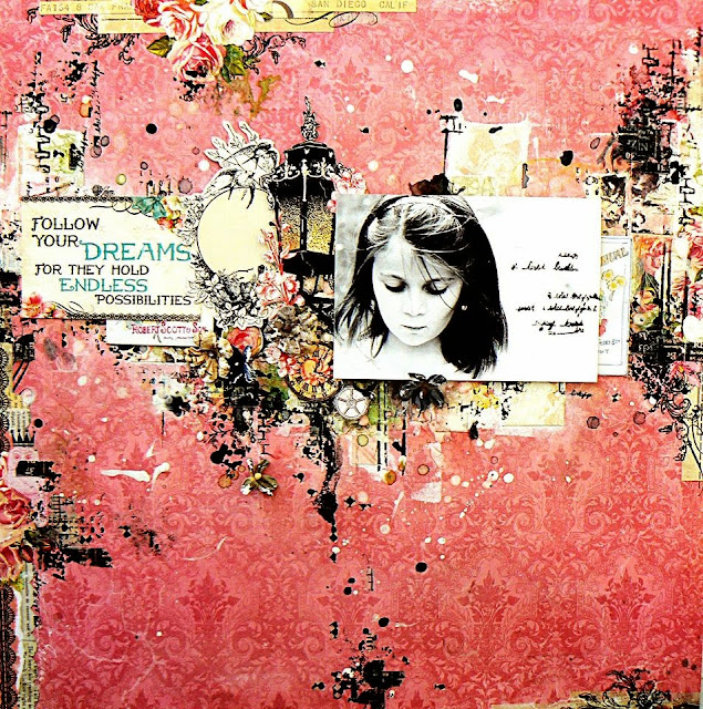 Scraps of Darkness and Scraps of Elegance Mixed Media Layout