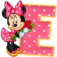 Alfabeto animado de Minnie Mouse con ramo de rosas E. 