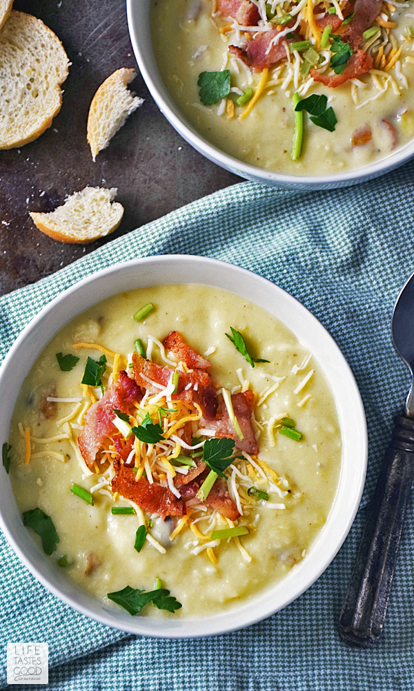 If the term 'Comfort Food' were in the dictionary, a picture of this Mashed Potato Soup Recipe | by Life Tastes Good should surely be the definition! Easy recipe to make that tastes great for a quick and satisfying dinner the whole family will love! #LTGrecipes