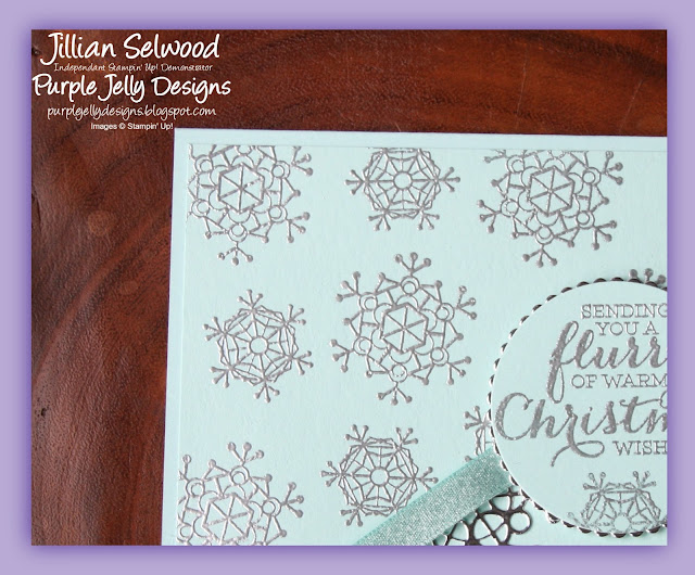 Jillian Selwood, Purple Jelly Designs, Independent Stampin’ Up! Demonstrator Colourful Season Stamp Set, Silver Heat Embossing, Snowflakes, Christmas card