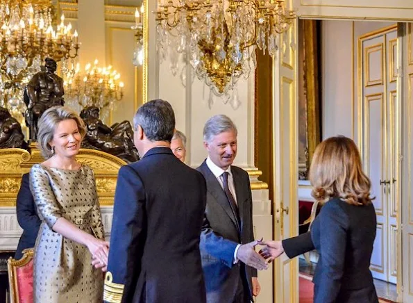  Queen Mathilde and King Philippe attended the New Year's reception organized by the Royal Family. Queen wore natan dress, Natan Coat