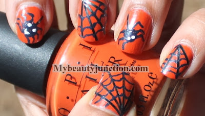 Spider and web Hallowe'en nail art with OPI Chop sticking to my story and tape manicure