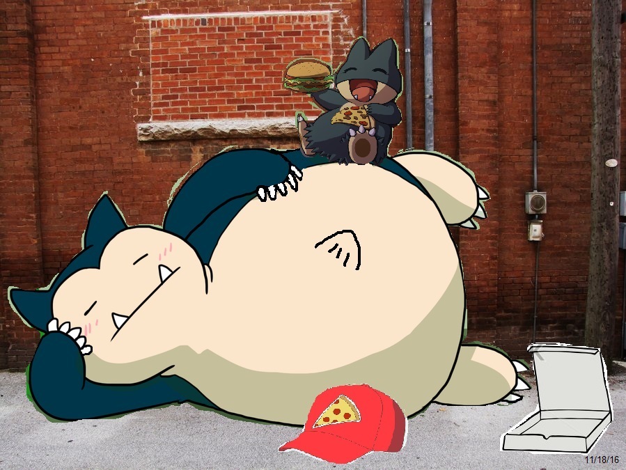 Here is a Picture of a Snorlax, a fat male sleeping Pokémon who swallowed a...