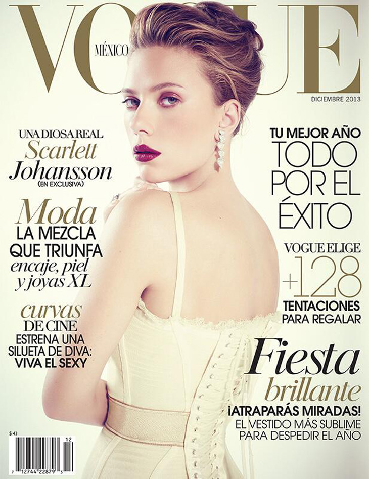 Scarlett Johansson seduces in a corset for the Vogue Mexico December 2013 cover