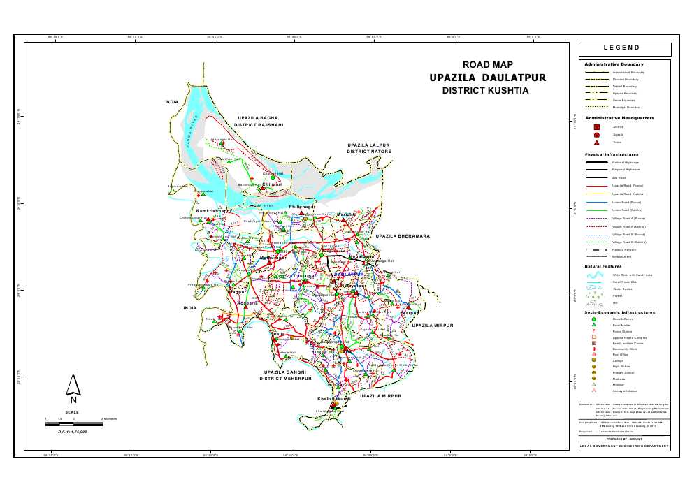 Daulatpur Upazila Road Map Kushtia District Bangladesh
