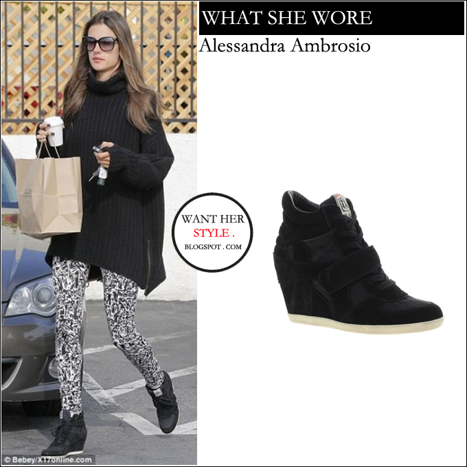 WHAT SHE WORE: Alessandra Ambrosio in black wedge Ash sneakers in Los Angeles ~ I want her style What celebrities wore and where to buy it. Celebrity Style
