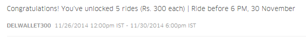  5 Additional free rides Rs 400 each for PayTM wallet users with UBER valid before 2nd Dec 2014