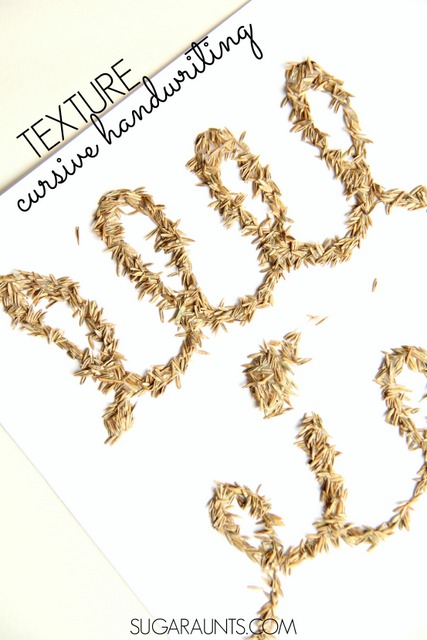 Practice cursive handwriting with sensory twist using grass seed! So cool and the kids will love this! Great tips in this post for teaching kids cursive handwriting.