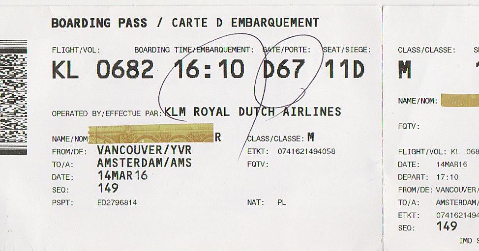 The traveler's drawer KLM. Boarding pass for the flight KL 0682 from