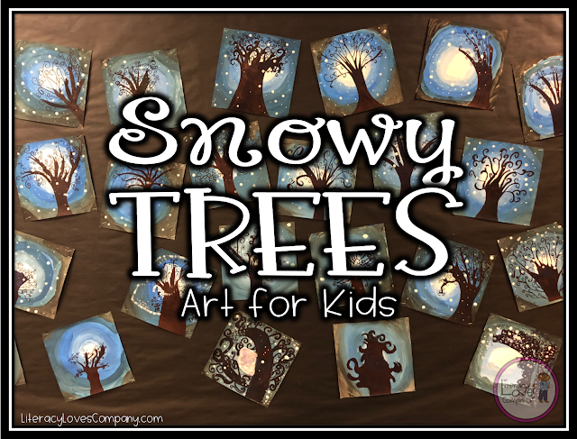 Classroom art for kids. Snowy Trees - Beautiful winter art projects for the elementary classroom brought to you by Literacy Loves Company.