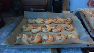 Finished Pizza Rolls on a baking tray. Finished Pizza Rolls on a baking tray.