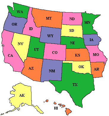 Western United States. West USA. USA Map East West. USA Map with Wild West. Western states