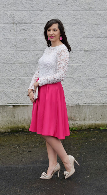 Pink pleated skirt for Valentine's Date