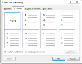 Bullet and numbering dialog box