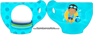 Fiesta en la Piscina, Niño Moreno: Invitaciones para Imprimir Gratis. Tarjeta con forma de taza de Fiesta en la Piscina, Niño Moreno.