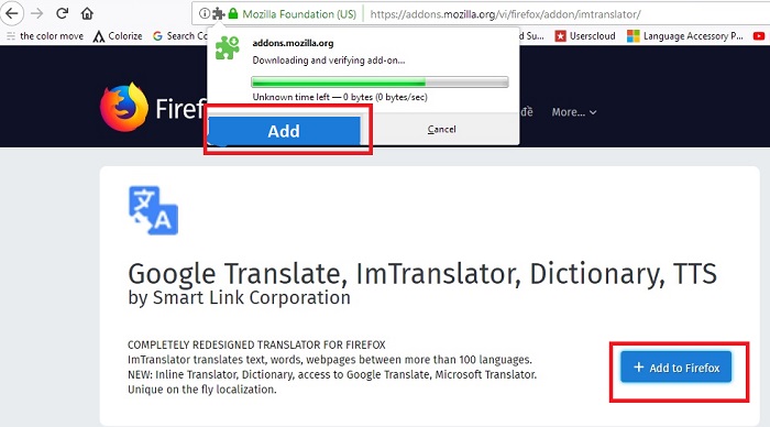 cài đặt addon từ điển firefox
