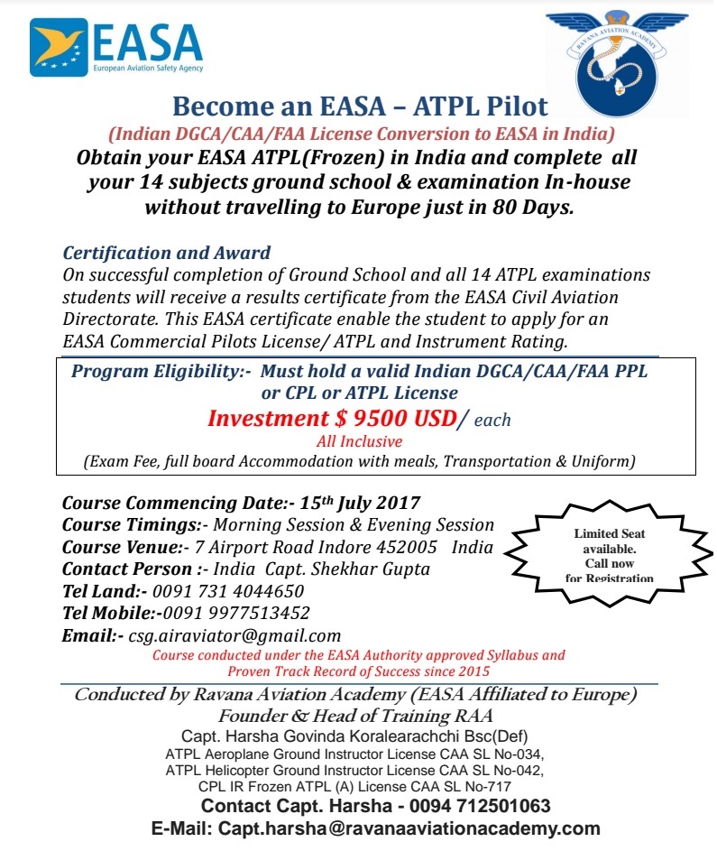 an EASA ATPL Pilot Indian DGCA/CAA/FAA License Conversion to