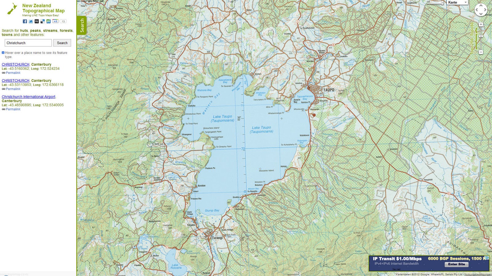 Landkartenblog: Online - Topographische Landkarte von Neuseeland im