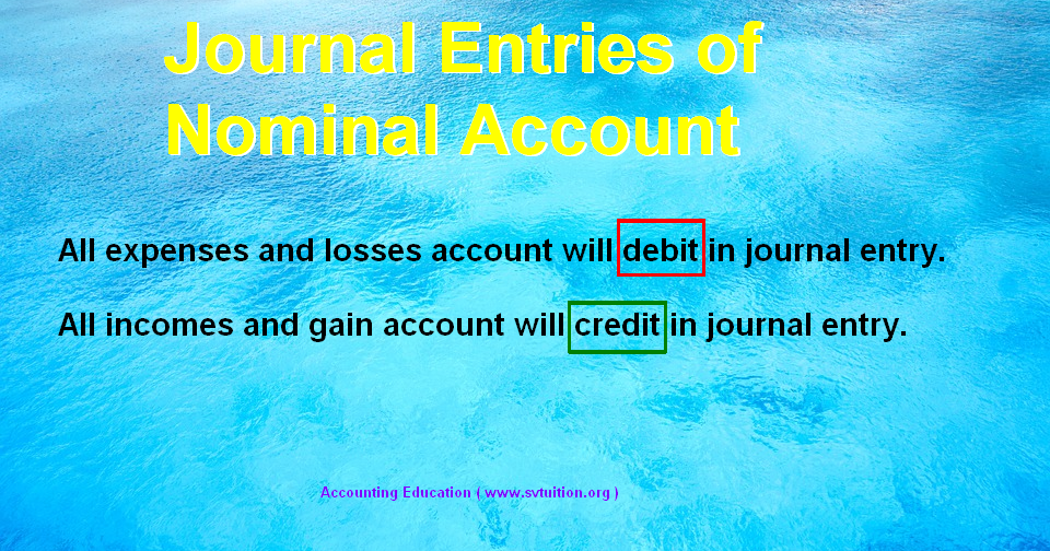 Journal Entries of Nominal Account Accounting Education
